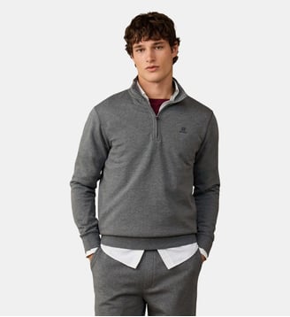 Sweat En Coton À Demi-Zip Avec Logo - Hackett London - Charcoal et grey