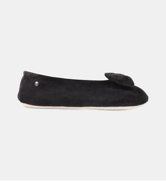Chaussons Ballerines ultra confortables, en coton biologique et semelle en cuir, détail grand nœud - Isotoner - Noir