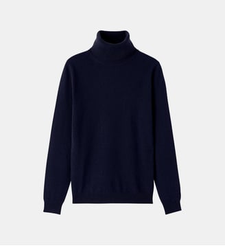 Pull droit col roulé en cachemire 2 fils - Bompard - Bleu marine