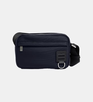 Petit sac bandoulière Basile en toile nylon et cuir lisse - Le Tanneur - Bleu crépuscule