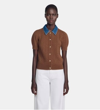 Cardigan à col en denim - Sandro - Marron