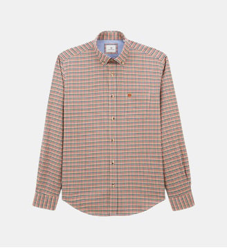 Chemise manches longues Charles en twill à petits carreaux - Serge Blanco - Orange
