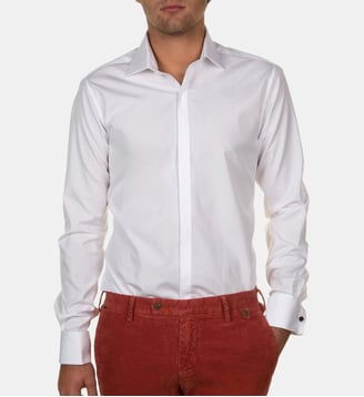 Chemise cintrée cérémonie col italien BLANC - Atelier Privé - Blanc