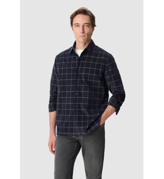 Chemise easy velours à carreaux - Ikks - Bleu marine