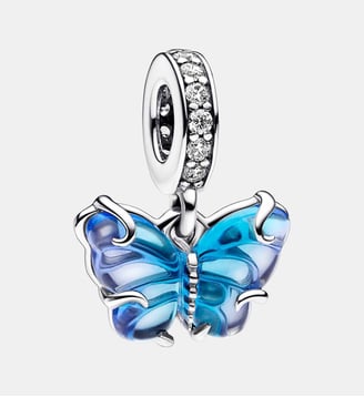 Charm Pendant Papillon en Verre de Murano Bleu - Pandora - Argenté