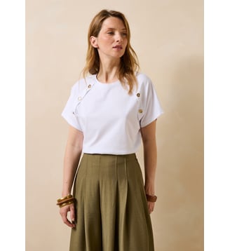 T-shirt blanc manches courtes en coton biologique - La Fée Maraboutée - Ecru
