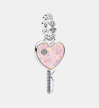 Charm Pendant Clé Cœur Opalescent - Pandora - Argenté