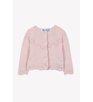 Cardigan - Rosée laine maille ajourée - Tartine Et Chocolat - Rose pâle