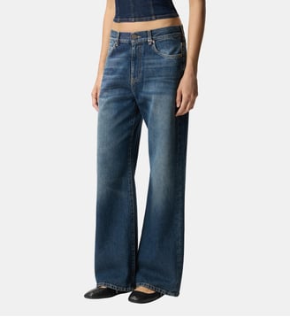 Jean wide leg en denim doux - Pinko - Délavage vintage moyen foncé