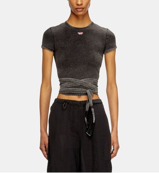T-shirt effet denim avec lanières croisées - Diesel - Noir