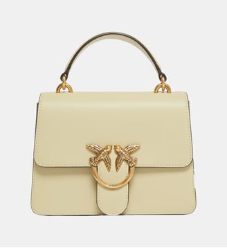 Petit sac à main love bag top handle en cuir - Pinko - Jaune vanille et or antique