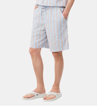 Short rayé popeline de coton - Lacoste - Bleu clair, rose, noir et blanc