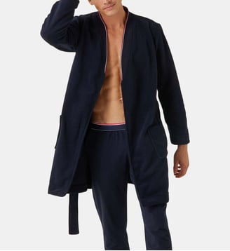 Robe de chambre chaude bleu marine avec col classique - Le Slip Francais - Bleu