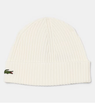 Bonnet en laine peignée côtelée - Lacoste - Blanc