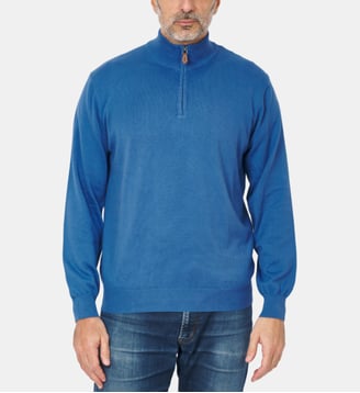 Pull col zippé en coton Bleu Denim - Atelier Privé - Bleu denim