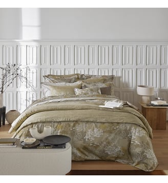 Housse de couette imprimée en satin de coton bio, LANDE - Alexandre Turpault - Jaune mordore