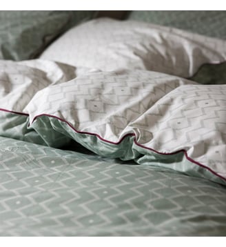 Housse de couette en percale de coton, ETHNIQUE GRAPHIQUE - Blanc Cerise - Lichen