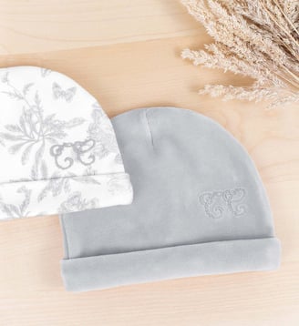 Bonnet -  en velours imprimé inspiration toile de jouy - Tartine Et Chocolat - Gris clair