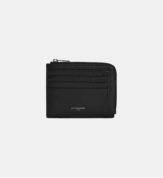 Porte cartes zip en L Emile en cuir grainé - Le Tanneur - Noir et argenté