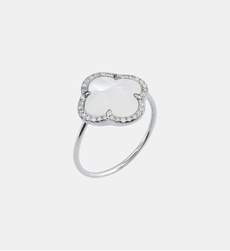 Bague, nacre blanche, diamants, or blanc Morganne Bello