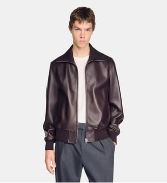 Blouson en cuir zippé - Sandro - Chocolat