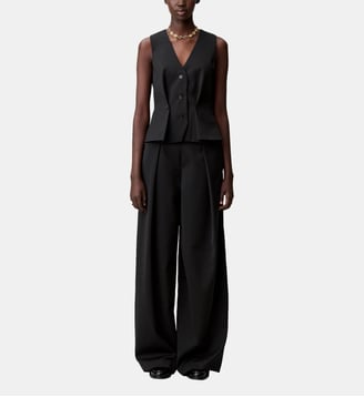 Pantalon large laine mélangée - Claudie Pierlot - Noir