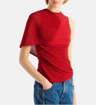 Top sans manches asymétrique en viscose - Balmain - Rouge