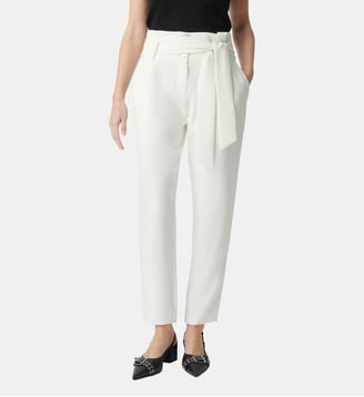 Pantalon droit recyclé taille haute ceinturée - Ikks - Blanc gris