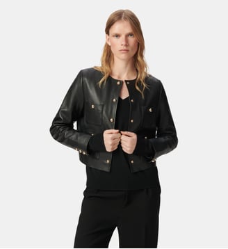Veste courte en cuir poches plaquées Ikks