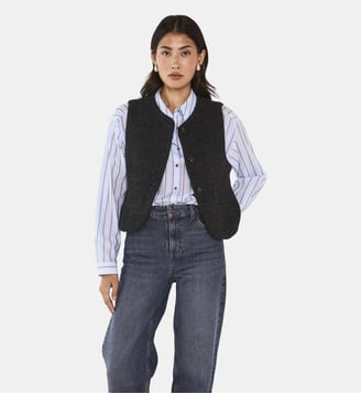 Gilet Sans Manches En Laine Mélangée Tweed Pharell - Maison 123 - Blanc et vert