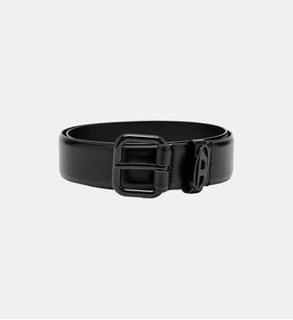 Ceinture en cuir avec plaque à logo - Diesel - Noir brillant