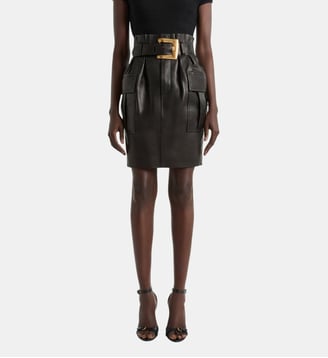 Jupe ceinturée en cuir d’agneau - Balmain - Noir