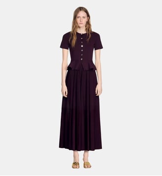 Robe longue en maille à basque Sandro