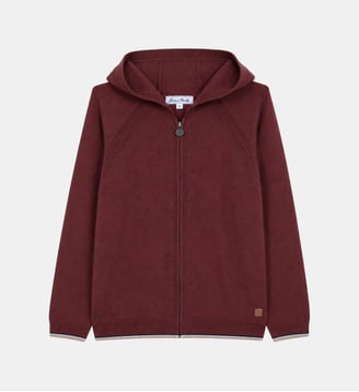Cardigan - Bordeaux laine capuche maille ajourée - Tartine Et Chocolat - Rouge