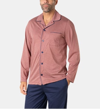 Pyjama long ouvert  MERCERISE - Eminence - Rouge et bleu