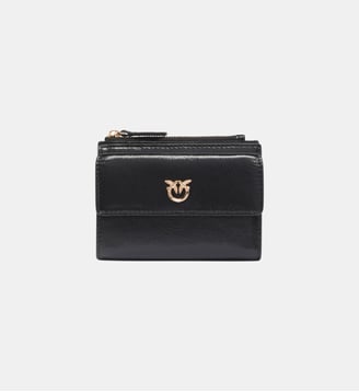 Petit portefeuille compact en cuir brillant à logo - Pinko - Noir limousine or
