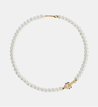 Collier Spike Perles,  Agates noires, Or jaune et Diamants - Statement - Or jaune