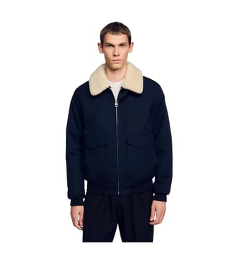 Blouson aviateur à col mouton - Sandro - Marine