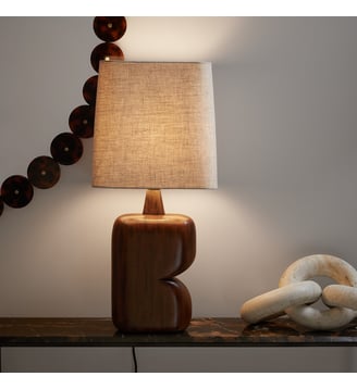 Lampe à poser en manguier et lin - AM.PM - Noyer