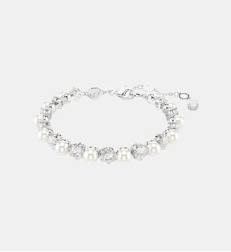 Bracelet Tennis Matrix, Perle de cristal, Métal rhodié - Swarovski - White