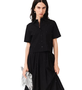 Chemise avec strass et perles - Maje - Noir