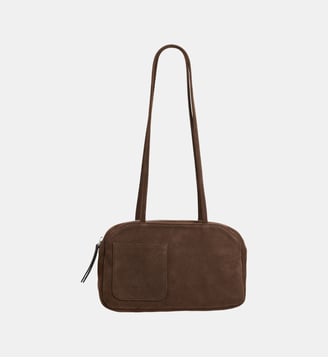 sac Lucie porté épaule en cuir suède grainé - Agnès b. - Marron congo