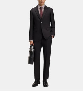 Costume slim en laine vierge à motif - BOSS - Dark red