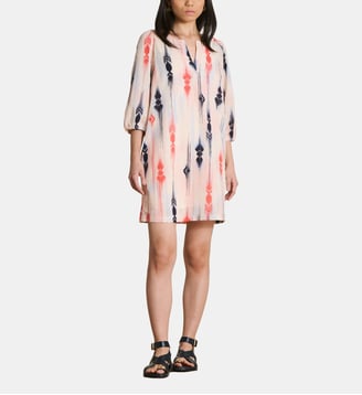 Robe courte en voile de coton biologique à imprimé - La Fée Maraboutée - Navy et peach
