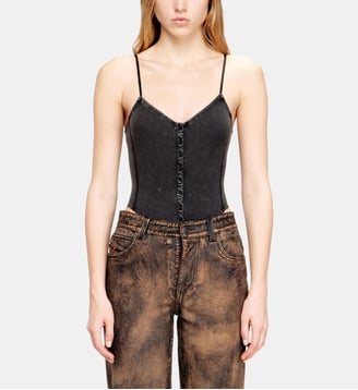 Body-string en jersey côtelé marbré - Diesel - Gris foncé