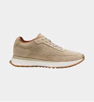 Baskets en cuir suédé à perforations - BOSS - Beige moyen