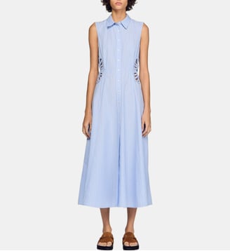Robe longue en coton à rayures - Sandro - Bleu ciel