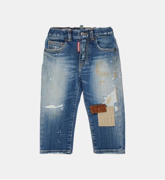 Jean regular à effet usé patchwork -Loose - Dsquared2 - Denim bleu