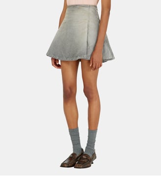 Jupe en denim chevrons effet usé - Diesel - Gris