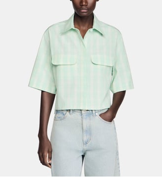 Chemise courte à carreaux - Sandro - Blanc et vert